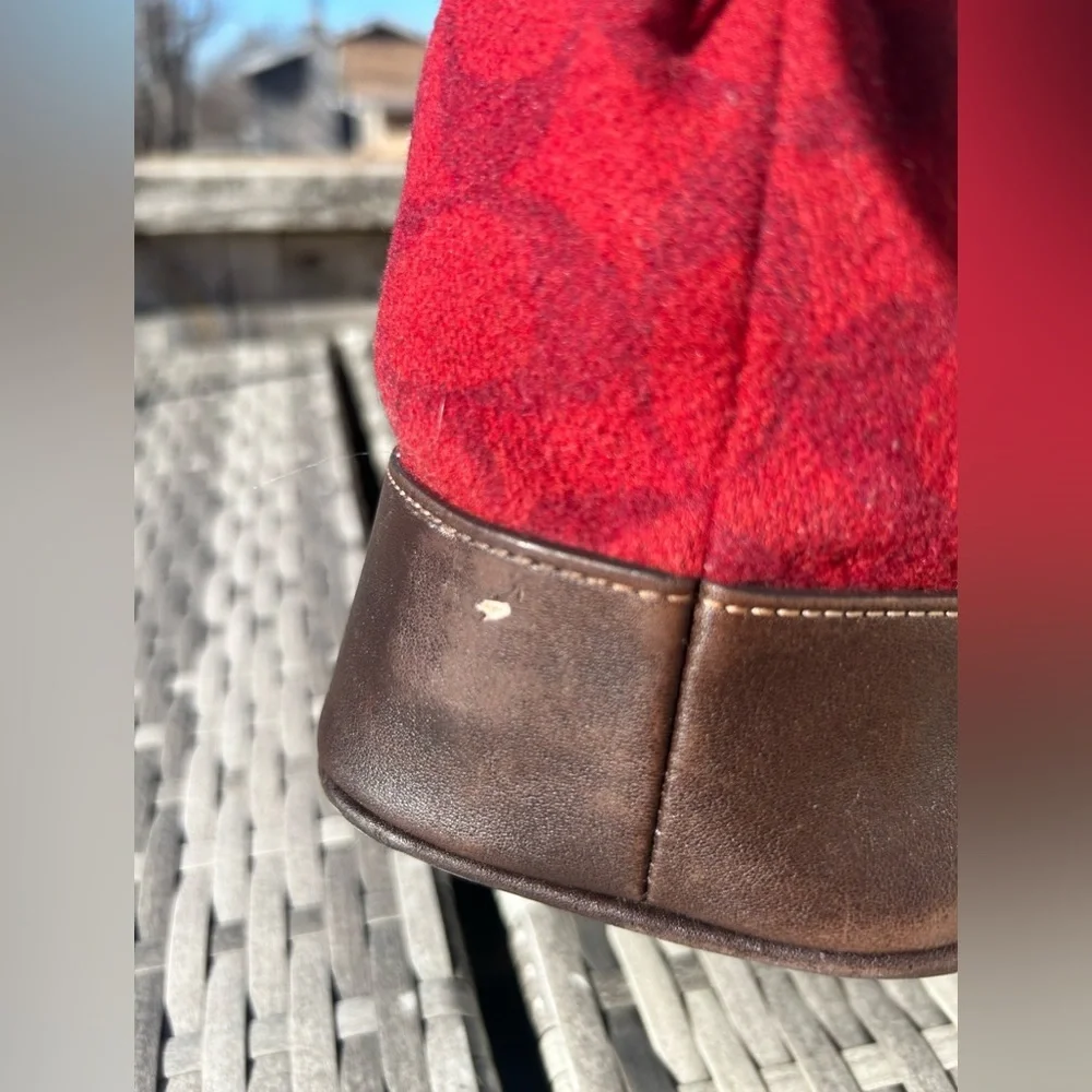 1991 Rare True Vintage Coach Signature Wool & Leather Tote Deep Red EUC! - Picture 8 of 13
